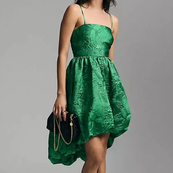 Anthropologie | Dresses | Nwt Anthropologie Elegant Green Strapless  Jacquard High Low Dress | Poshmark